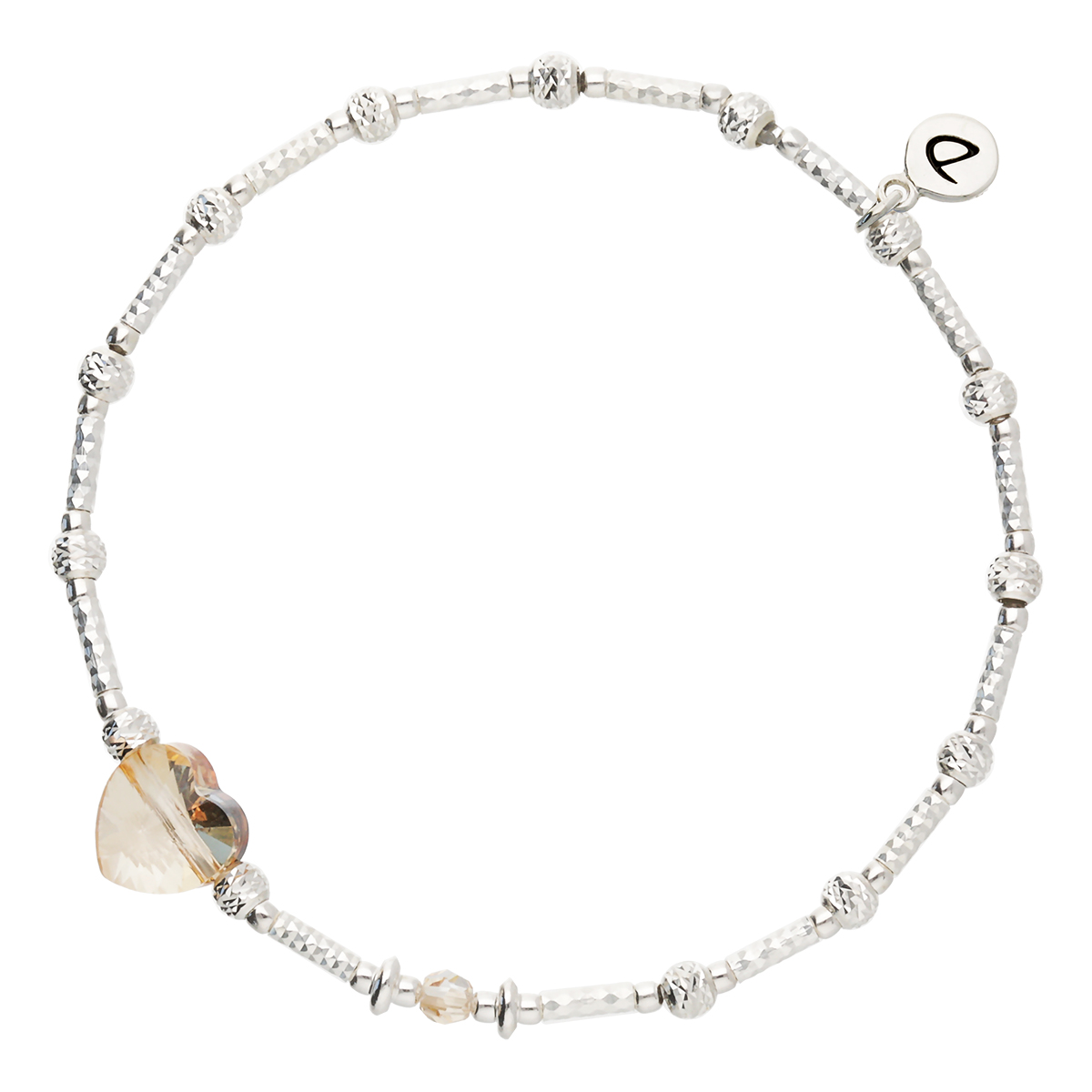 Bracelet Élastique En Argent 925 Coeur Cristal Swarovski Beige