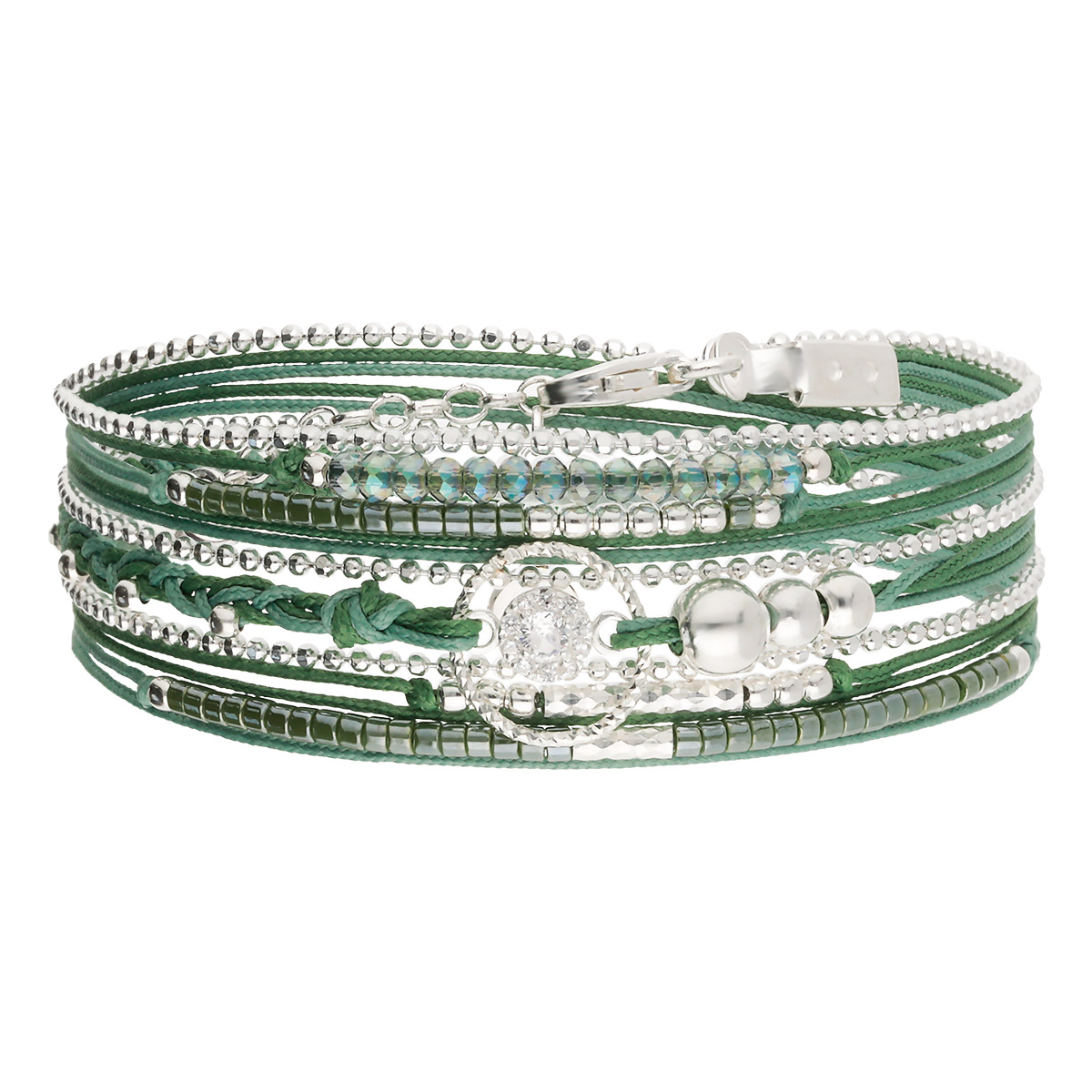 Bracelet 3 Tours Argent 925 Vert  Orné D\' Un Zirconium