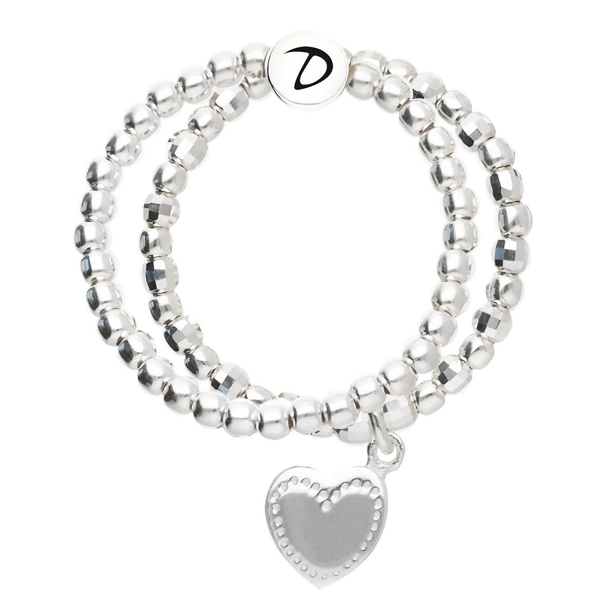 Bague Double Élastique Argent 925 Coeur Penché Gravable