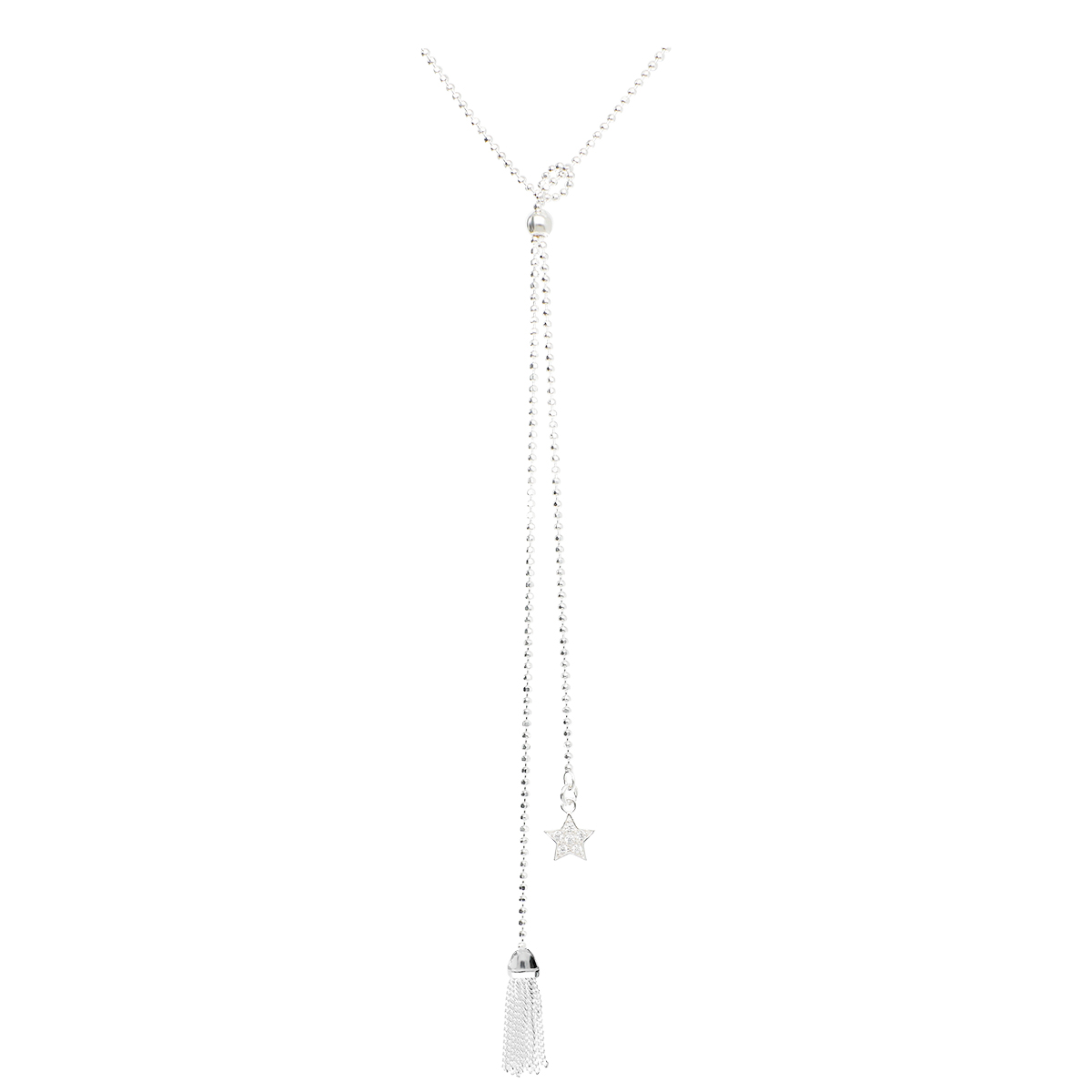 Collier Pure Étoile Oxyde De Zirconium Et Pompon En Argent 925