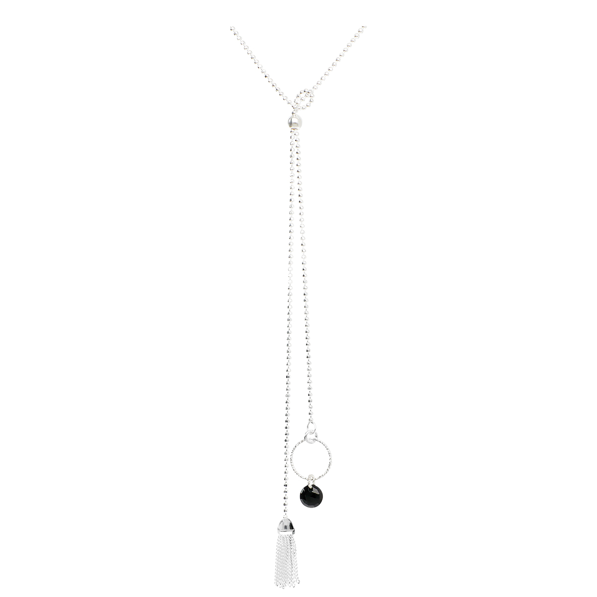Collier Pure Onyx Et Pompon En Argent 925