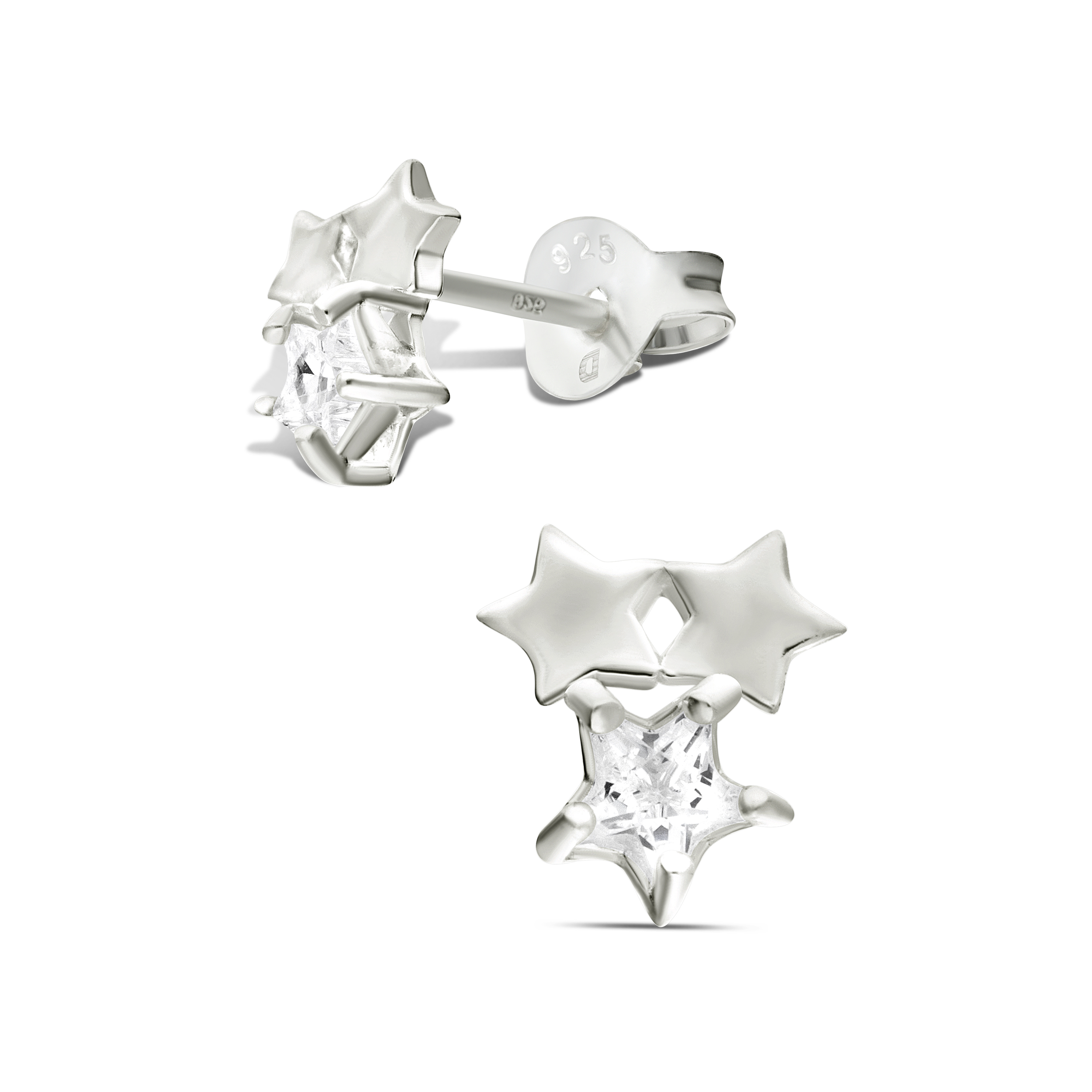 BOUCLES 2 ETOILES LISSES ET 1 ETOILE OXYDE