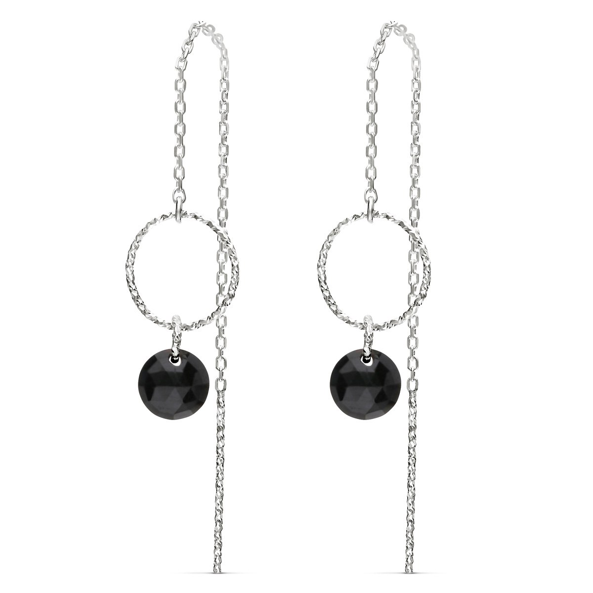 BOUCLES FINES ANNEAU ÉVIDÉ PIERRE NOIRE
