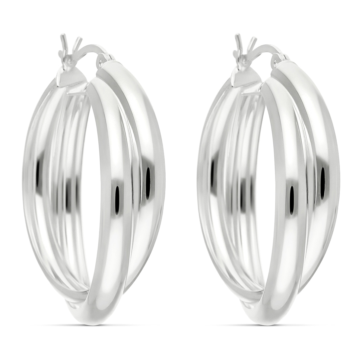 CREOLES DOUBLE ANNEAUX LISSES ENTRECROISES 30MM