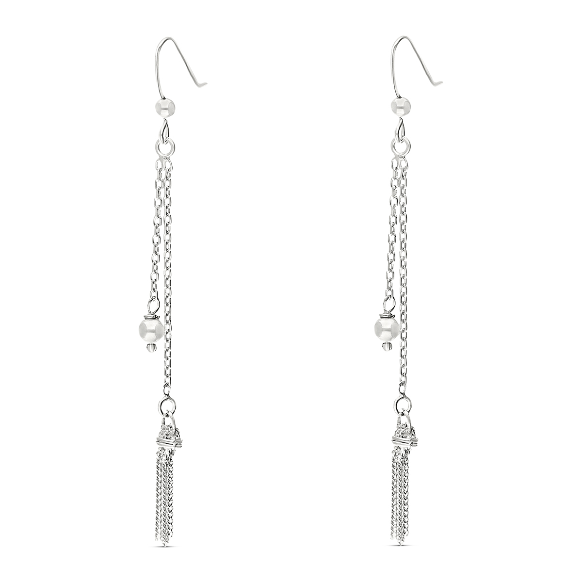 BOUCLES DOUBLE CHAINES ET BOULES ARGENT