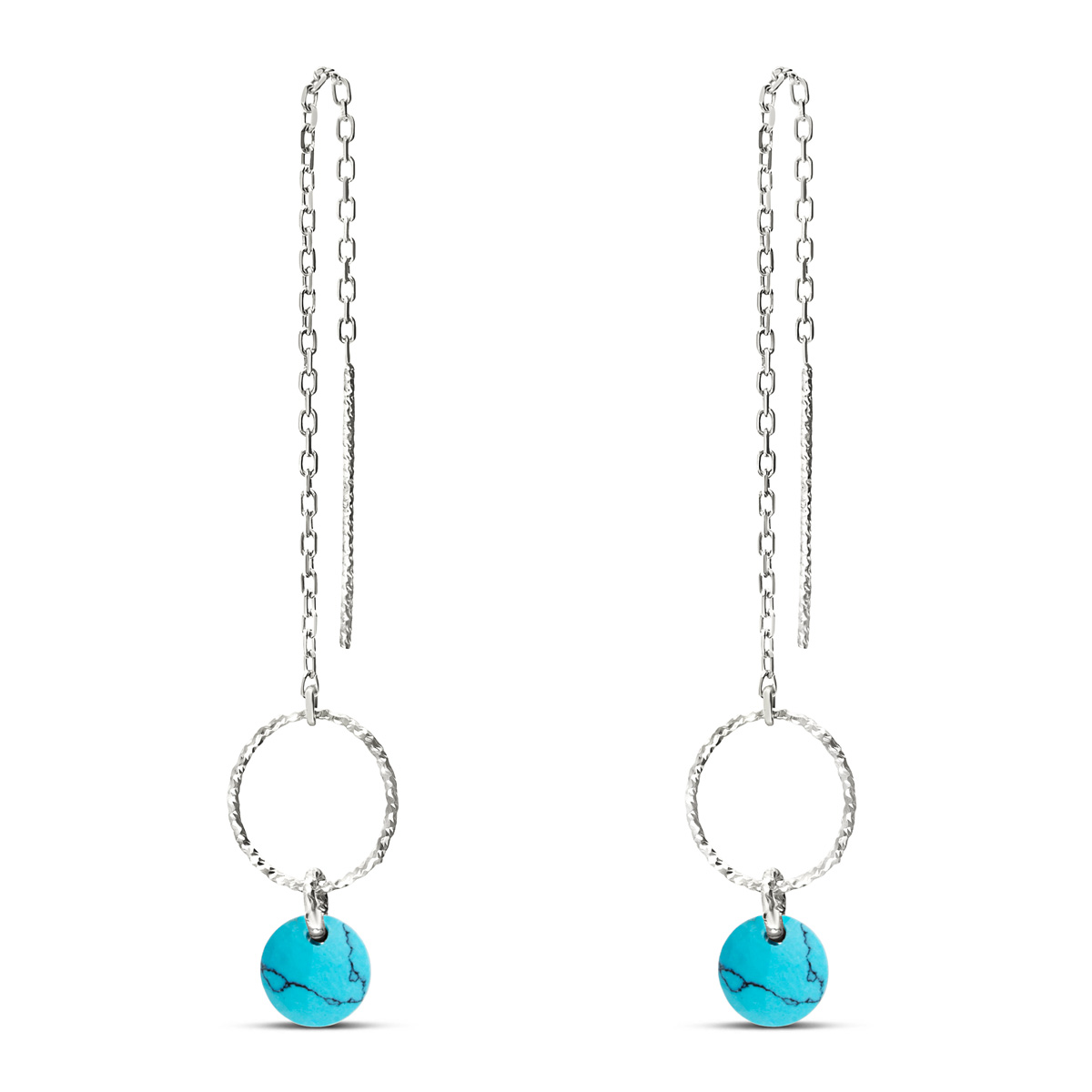 BOUCLES FINE ANNEAU ÉVIDÉ PIERRE TURQUOISE