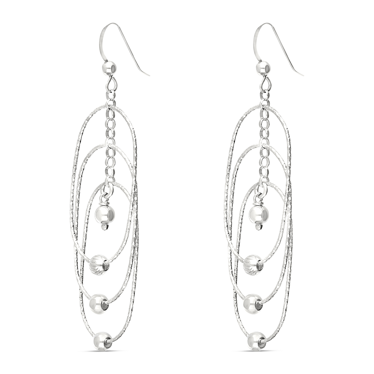 BOUCLES 3 ANNEAUX CISELÉS ET PERLES ARGENT