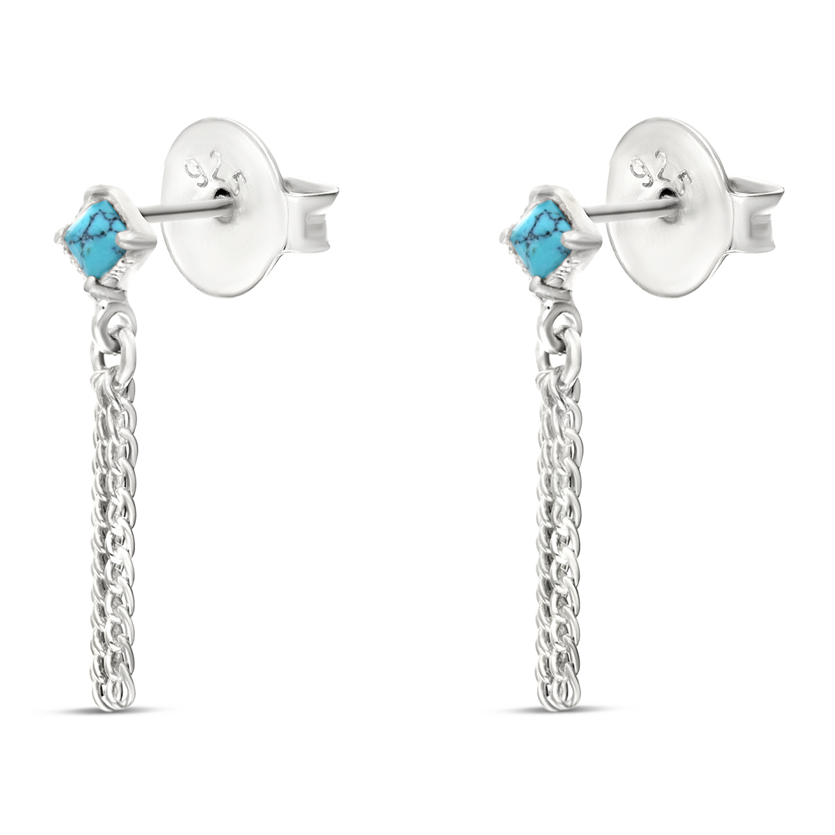 BOUCLES 3 CHAINES FINES ET PIERRE COULEUR TURQUOISE
