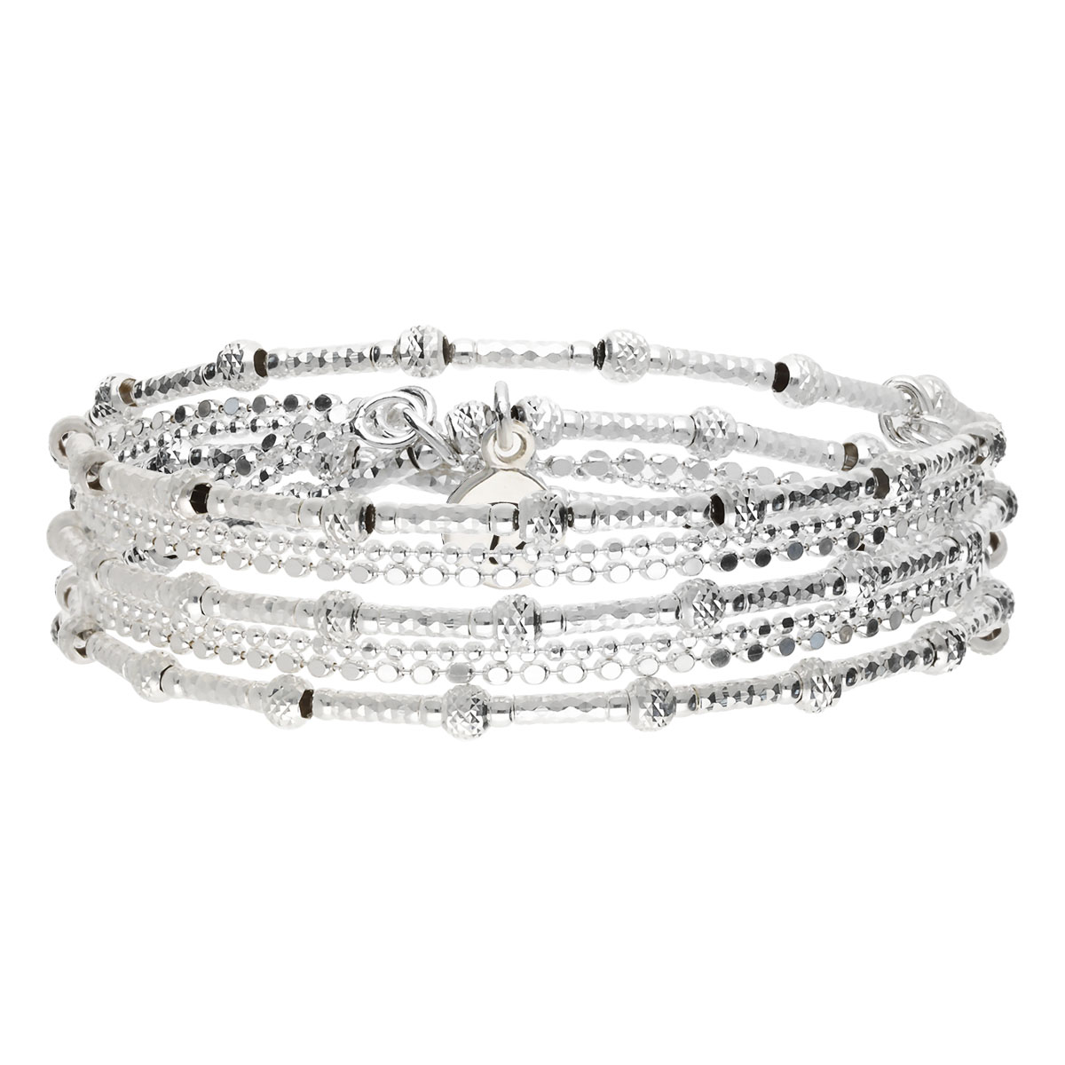 Bracelet Élastique En Argent 925 Trois Tours Et Chaîne