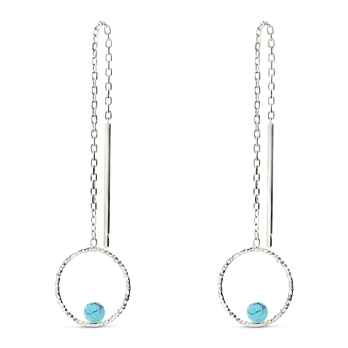 BOUCLES PENDANTES ANNEAU CISELÉ ET PERLE TURQUOISE