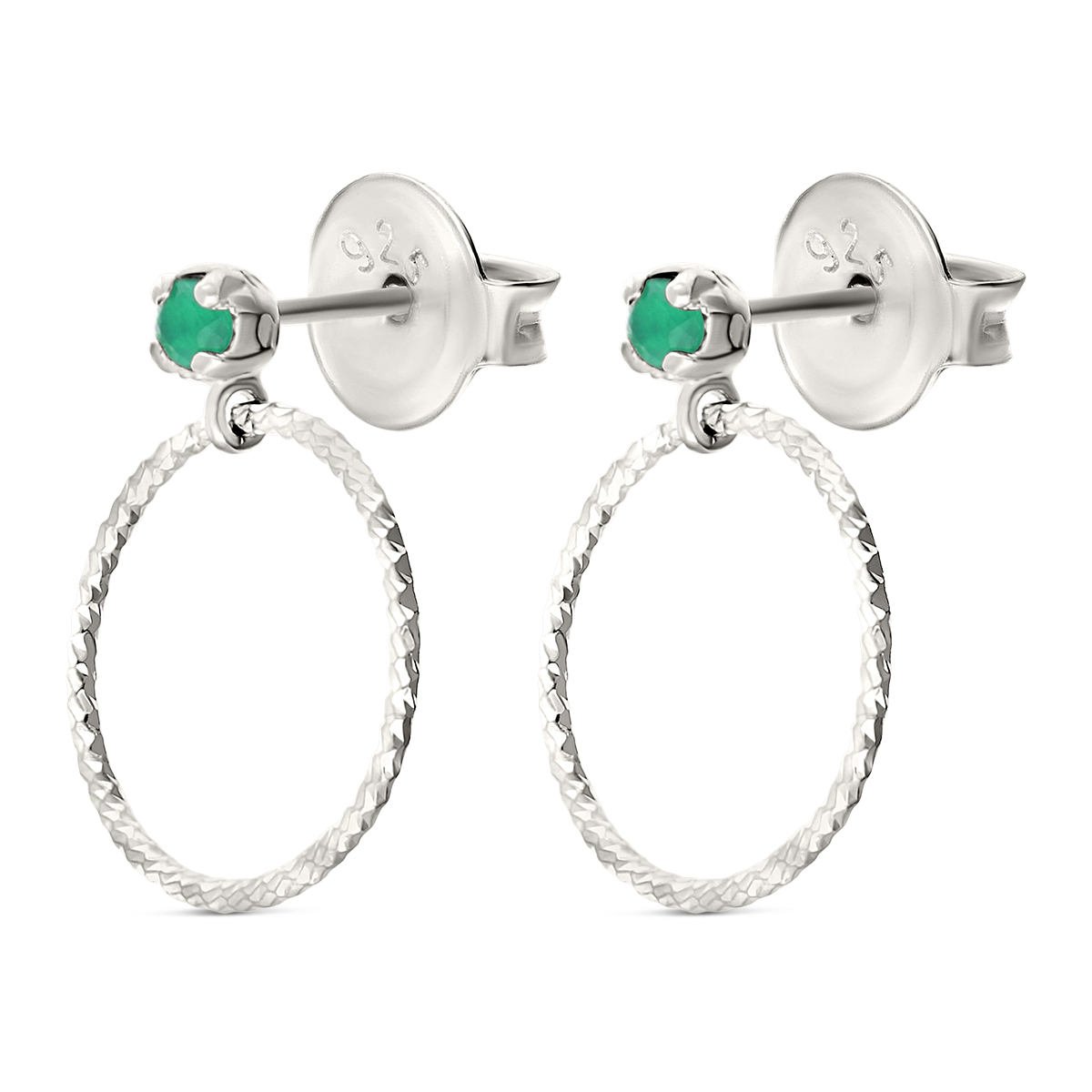 BOUCLE ANNEAU CISELÉ 12MM ET PIERRE VERTE