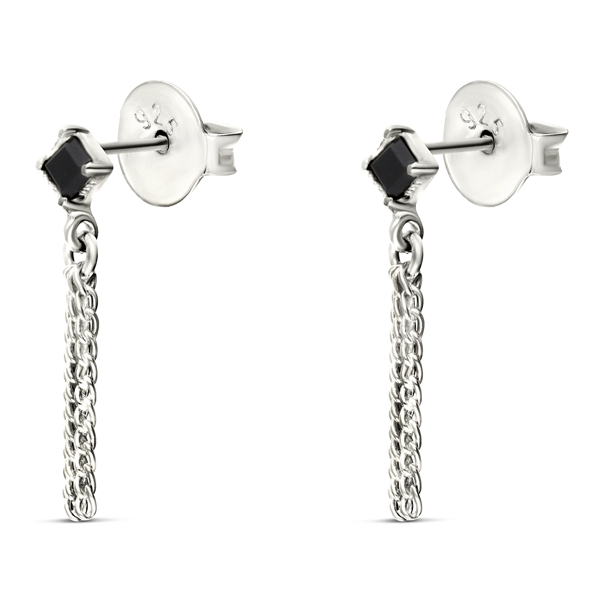 BOUCLES 3 CHAINES FINES ET PIERRE ONYX NOIR