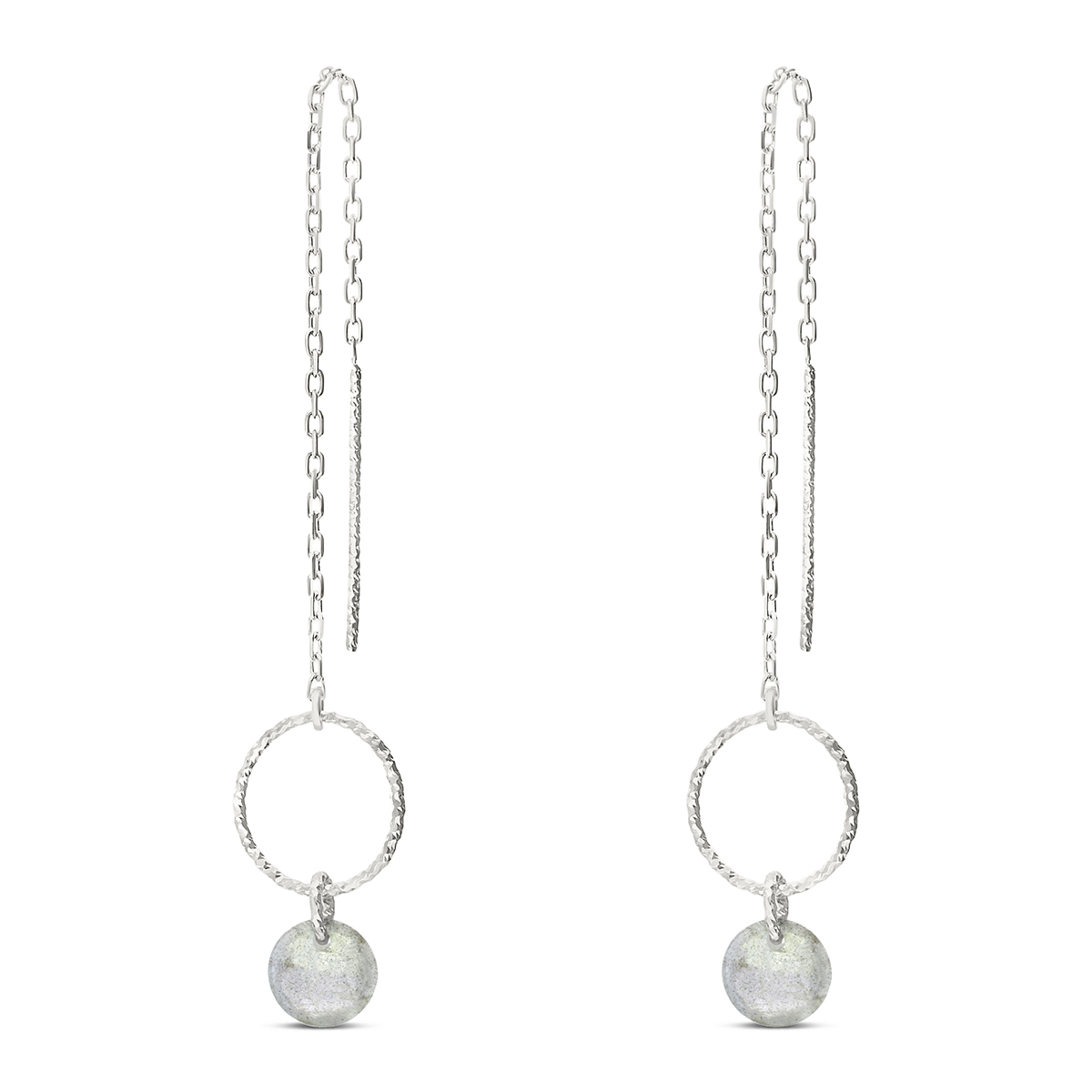 BOUCLES FINE ANNEAU ÉVIDÉ PIERRE GRISE