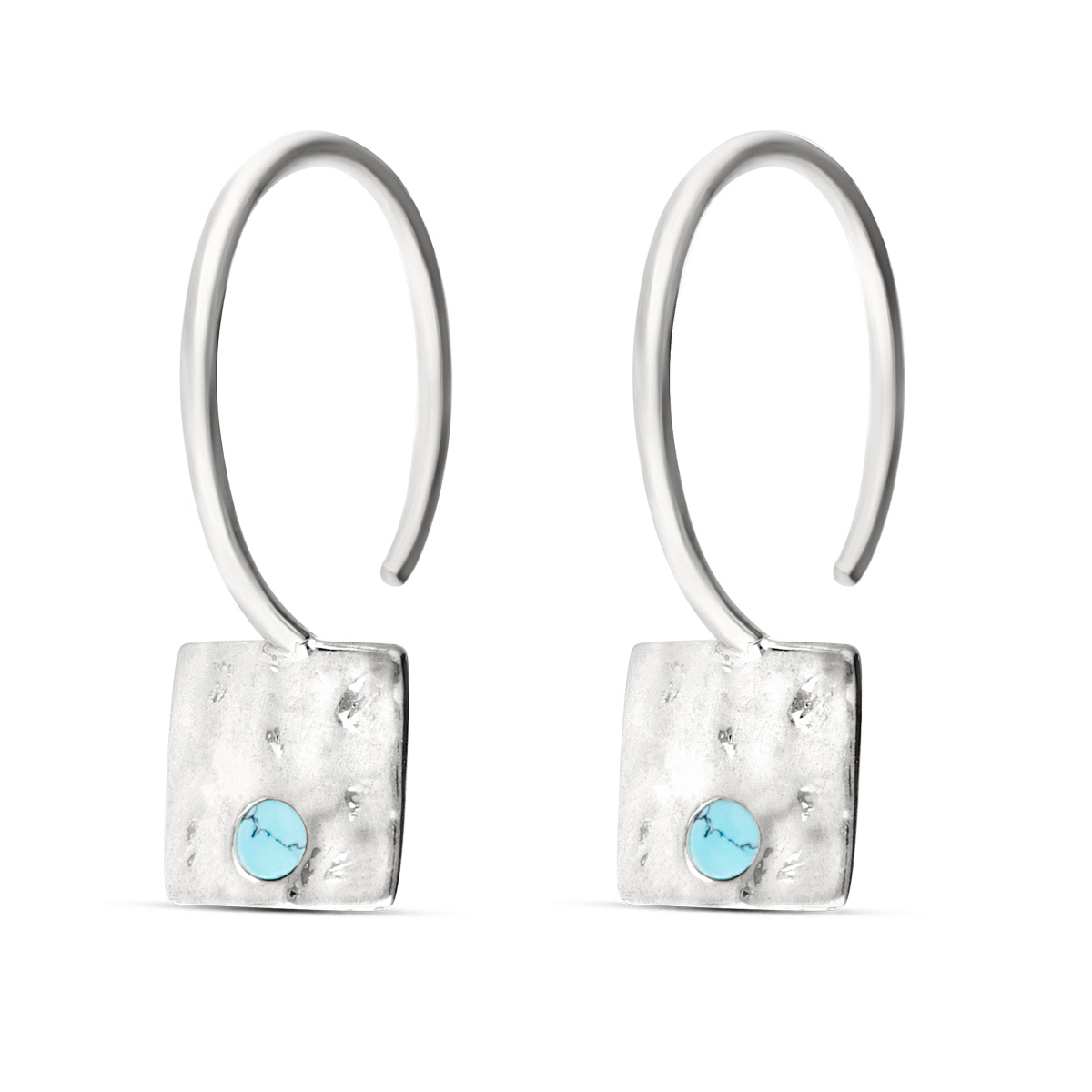 BOUCLES COURTES TURQUOISE SUR CARRE ARGENT