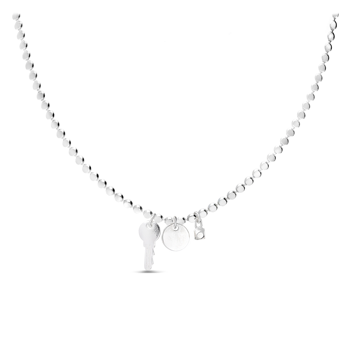 COLLIER MAILLE RONDE ROCK PLATE CLEF PASTILLE PIERRE Argent 925 Gravable