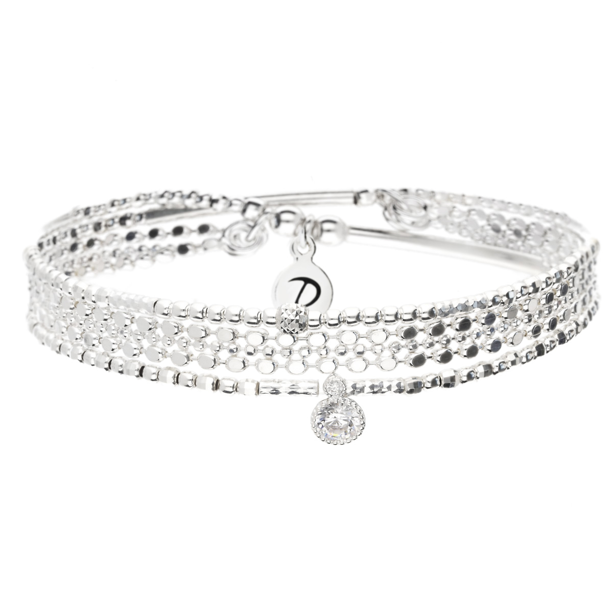 BRACELET DOUBLE ÉLASTIQUE CHAINE OXYDE TUBES LISSES SILVER