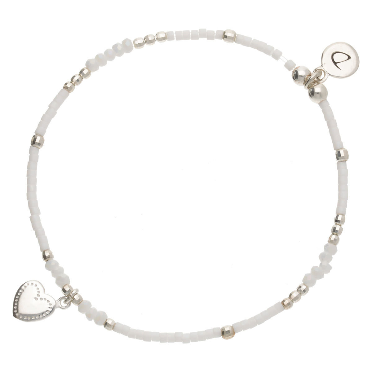 Bracelet Élastique En Argent 925 Blanc Petit Coeur Penché Gravable