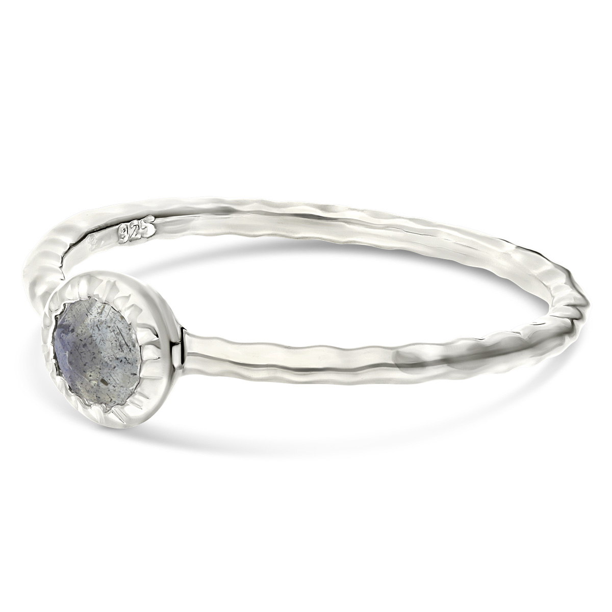 BAGUE ANNEAU MARTELÉ PIERRE RONDE LABRADORITE 4MM
