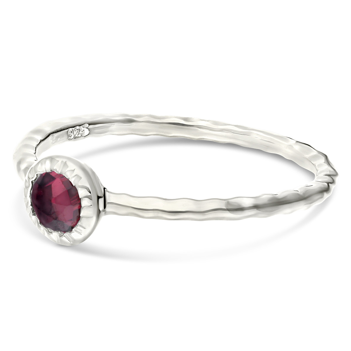 BAGUE ANNEAU MARTELÉ PIERRE RONDE ROSE 4MM