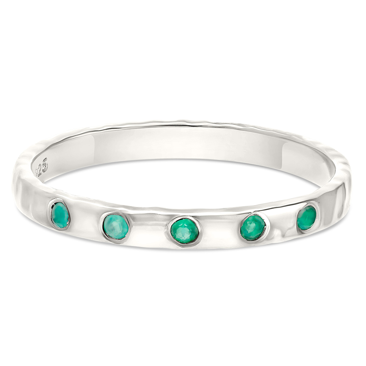 BAGUE ANNEAU MARTELÉ PIERRES ONYX VERTS