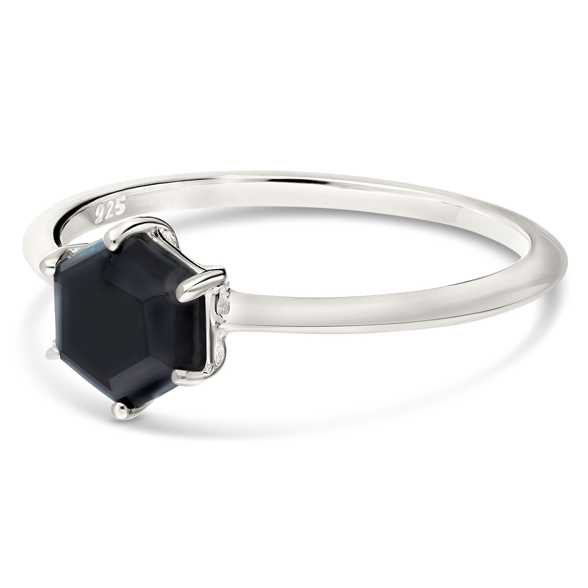 BAGUE ANNEAU LISSE PIERRE HEXAGONALE ONYX NOIR