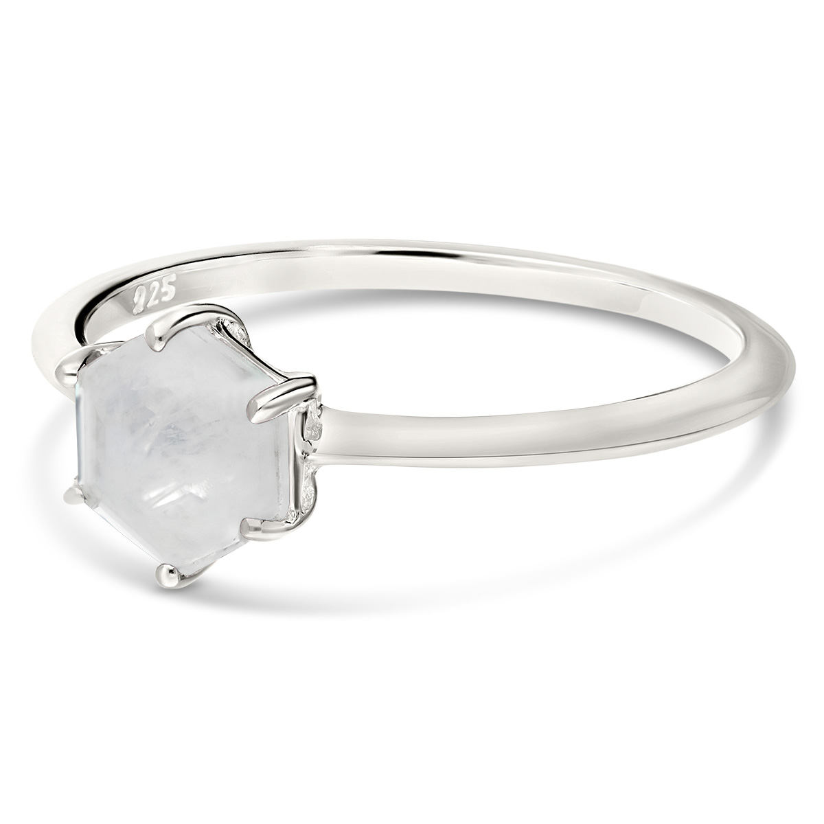 BAGUE PIERRE DE LUNE OPALINE HEXAGONALE 6MM