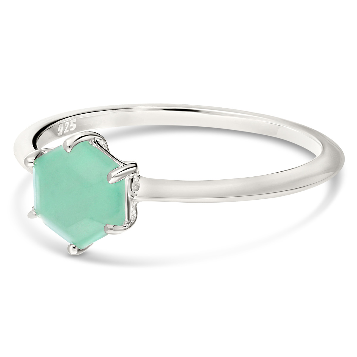 BAGUE ARGENT PIERRE AVENTURINE HEXAGONALE