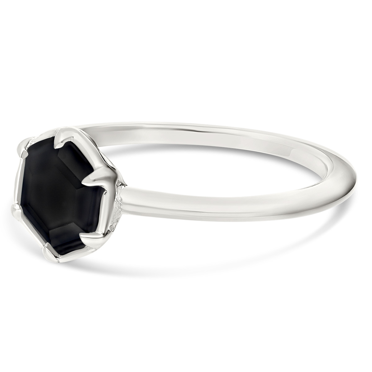 BAGUE ANNEAU LISSE PIERRE HEXAGONALE SPINELLE NOIR