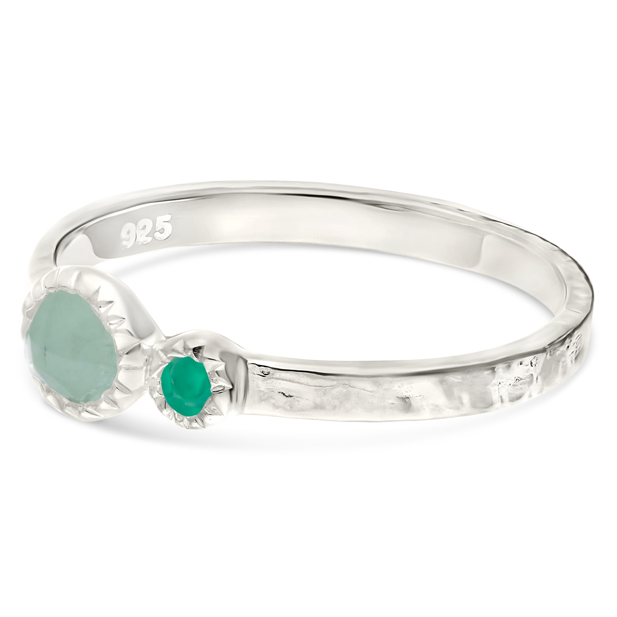 BAGUE ANNEAU MARTELÉ DEUX PIERRES AVENTURINE