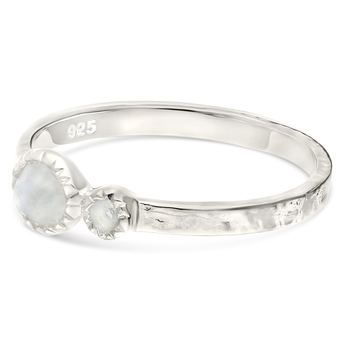 BAGUE ANNEAU MARTELÉ DEUX PIERRES OPALINE