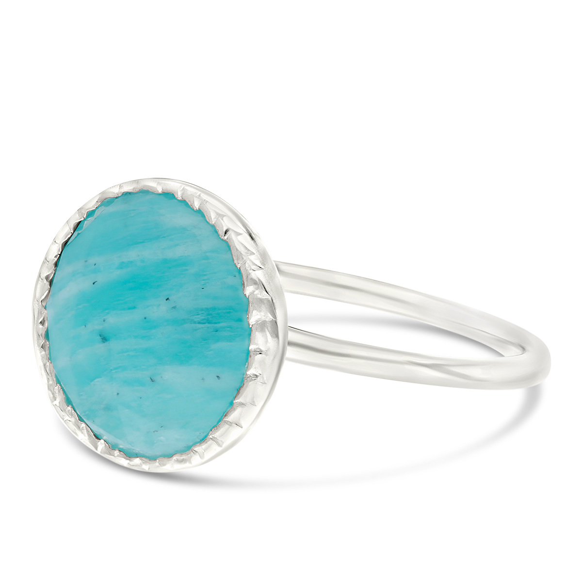 BAGUE ANNEAU LISSE  PIERRE RONDE AMAZONITE 13MM