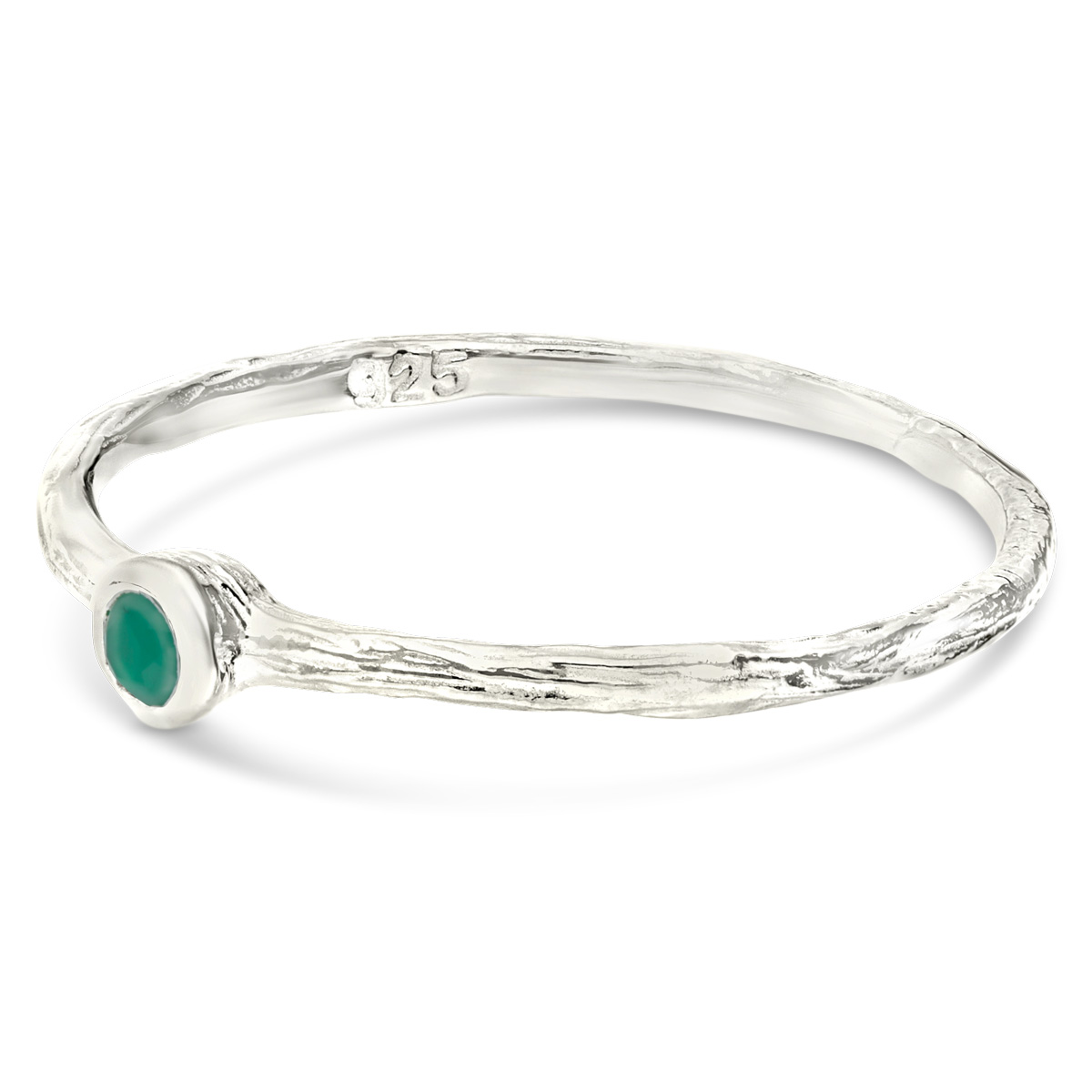 BAGUE ANNEAU FIN MARTELÉ MINI PIERRE VERTE