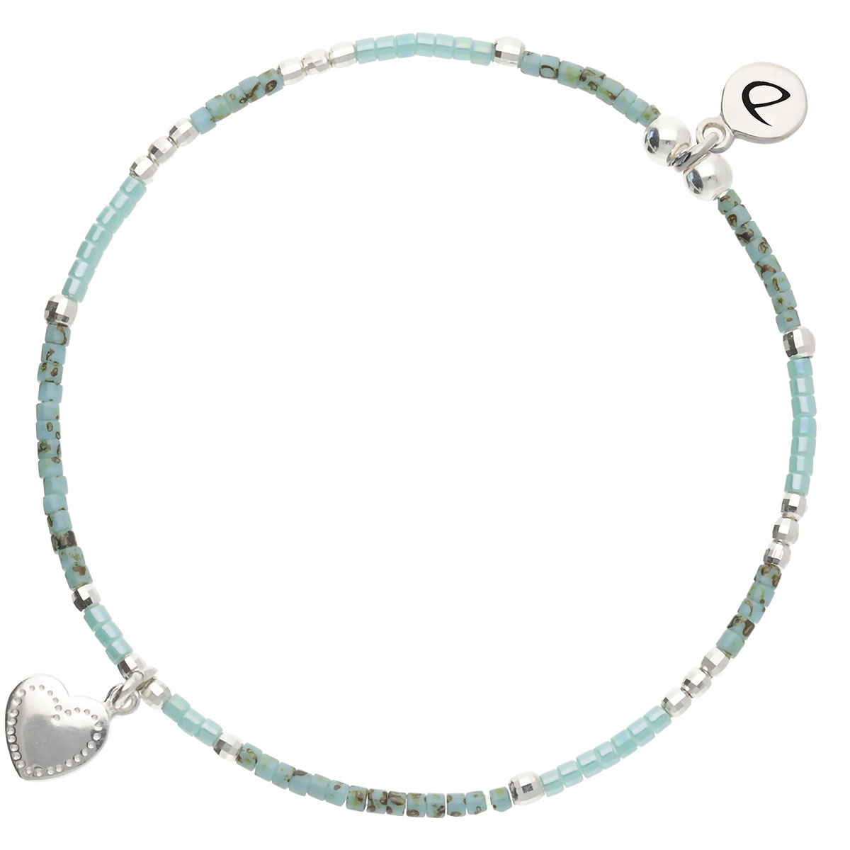 Bracelet Élastique Argent 925 Vert Petit Coeur Penché Gravable
