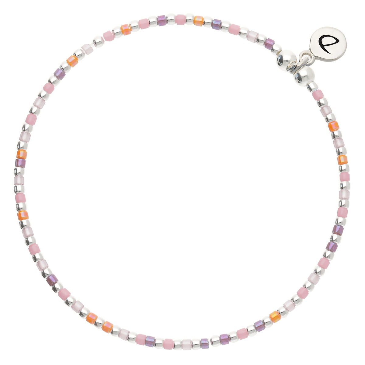 Bracelet Élastique Argent 925 Rose Violet Grain De Folie