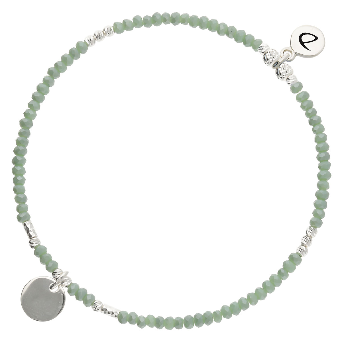 Bracelet Élastique Argent 925 Pastille Vert Gravable