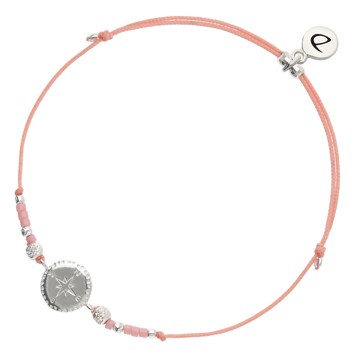 Bracelet Cordon Argent 925 Corail Rose des Vents