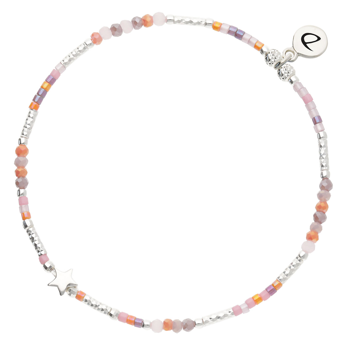 Bracelet Élastique Argent 925 Rose Violet L Étoilé Bohème