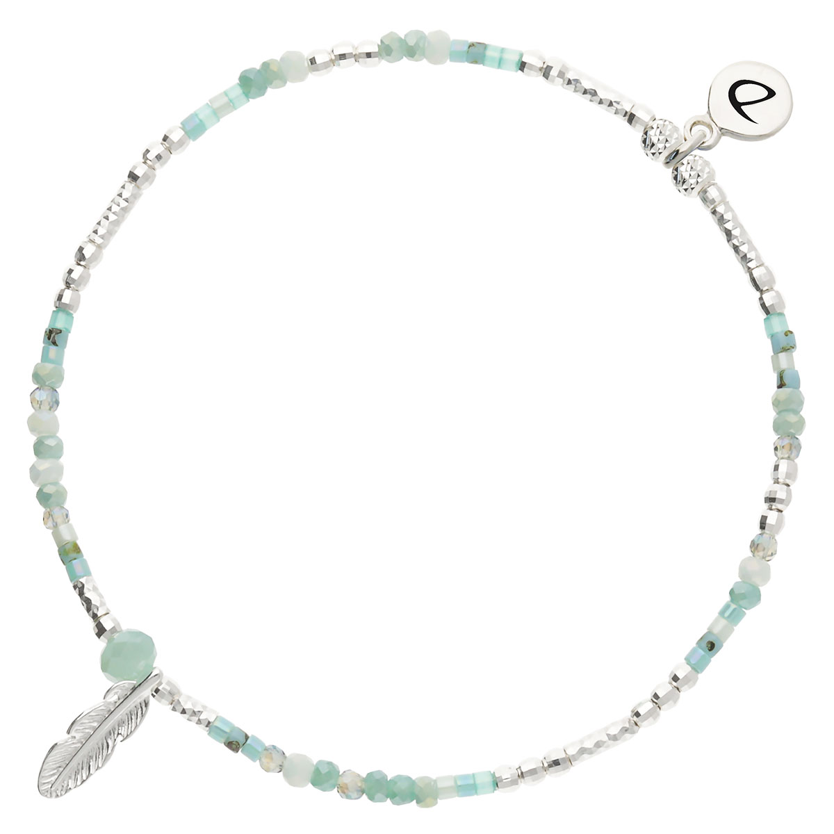 Bracelet Élastique Argent 925 Vert Turquoise Plume Merida