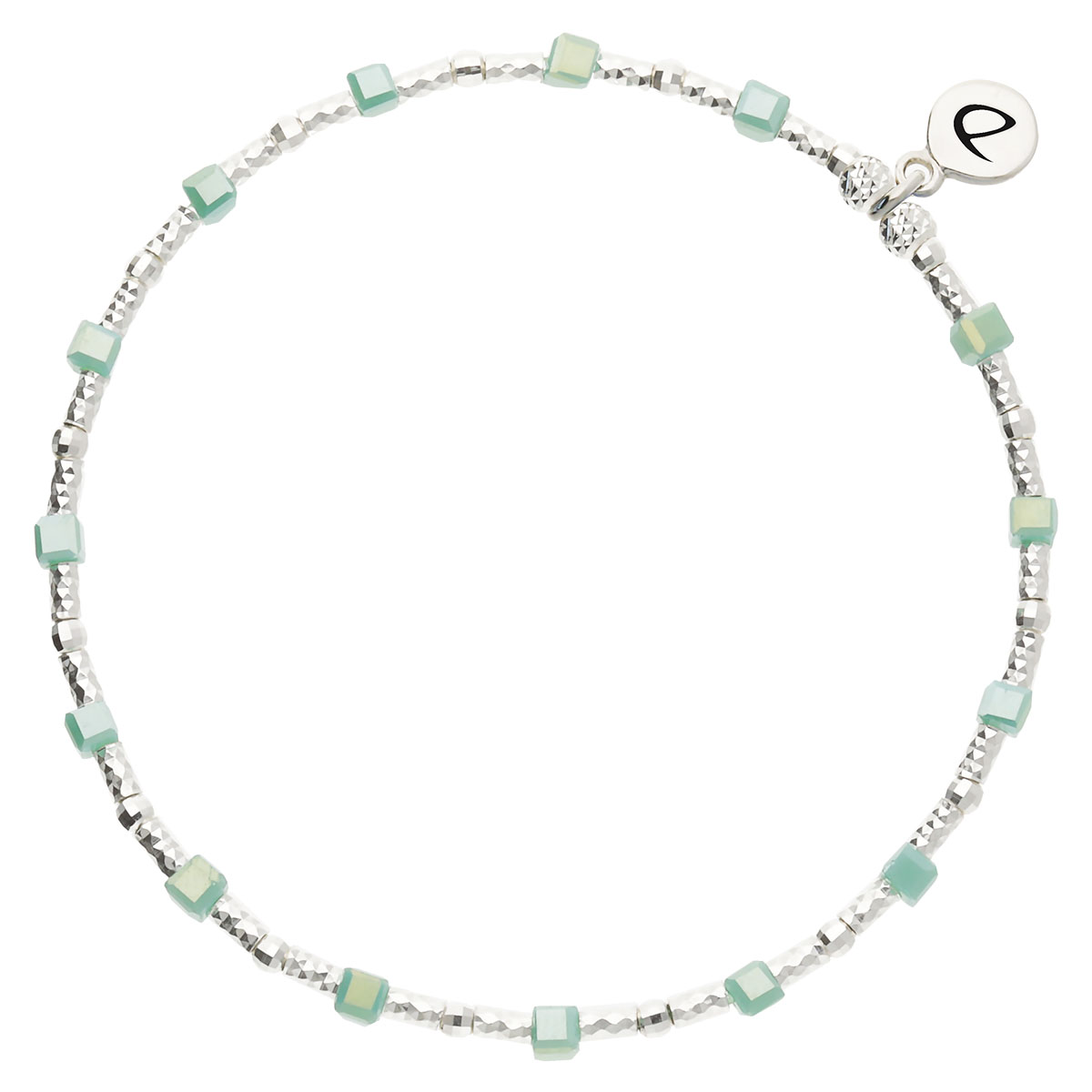 Bracelet Élastique Argent 925 Petits Cubes Vert
