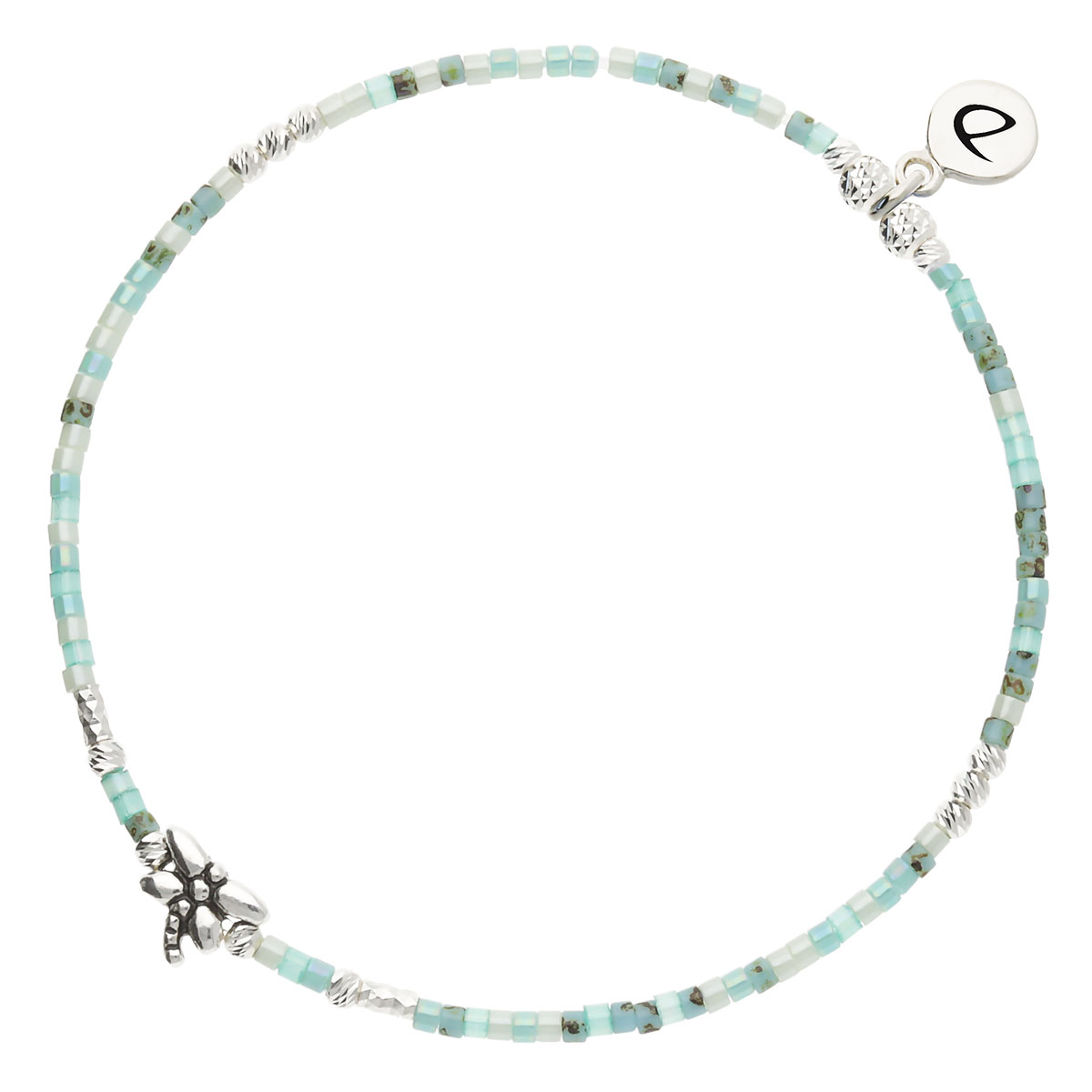 Bracelet Élastique Argent 925 Vert Turquoise Ma Libellule