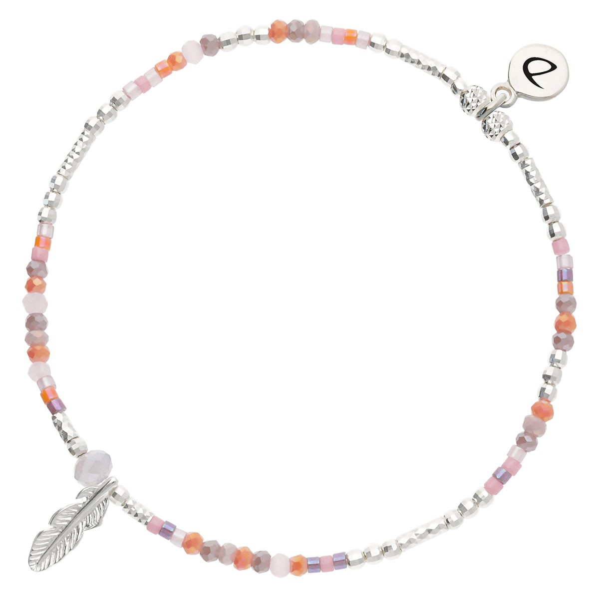 Bracelet Élastique Argent 925 Rose Violet Plume Merida