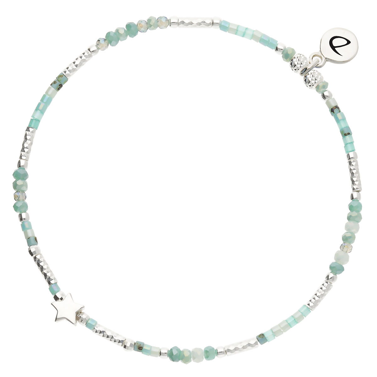 Bracelet Élastique Argent 925 Vert Turquoise L Étoilé Bohème