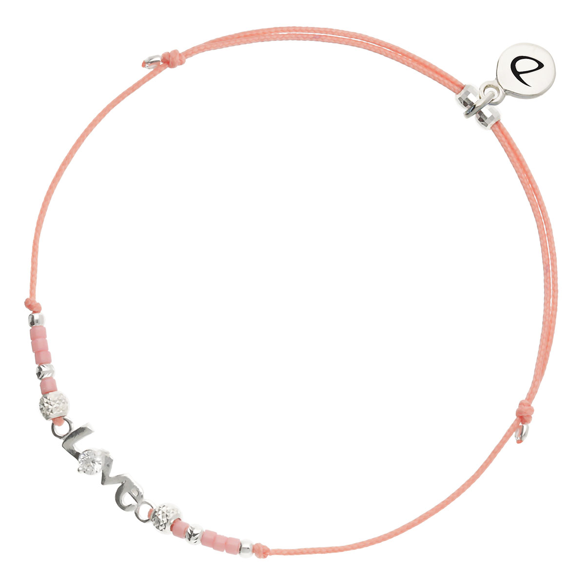 Bracelet Cordon Argent 925 Rose Pastel Corail Venise