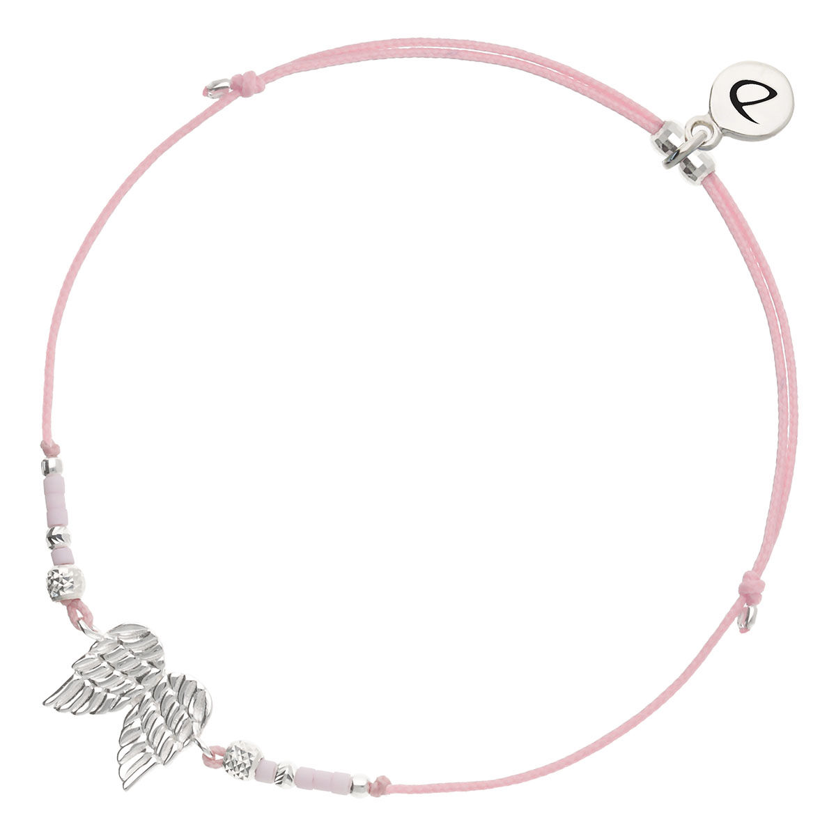 Bracelet Cordon Argent 925 Rose Pastel Corail Ailes Angélique