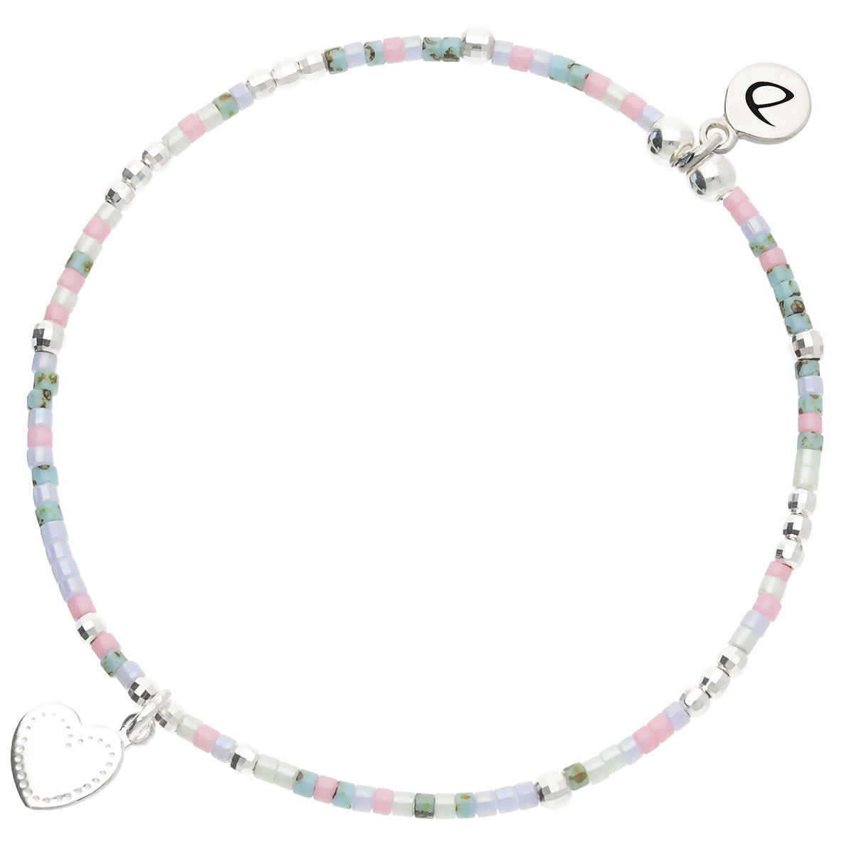 Bracelet Élastique Argent 925 Bleu Rose Petit Coeur Penché Gravable