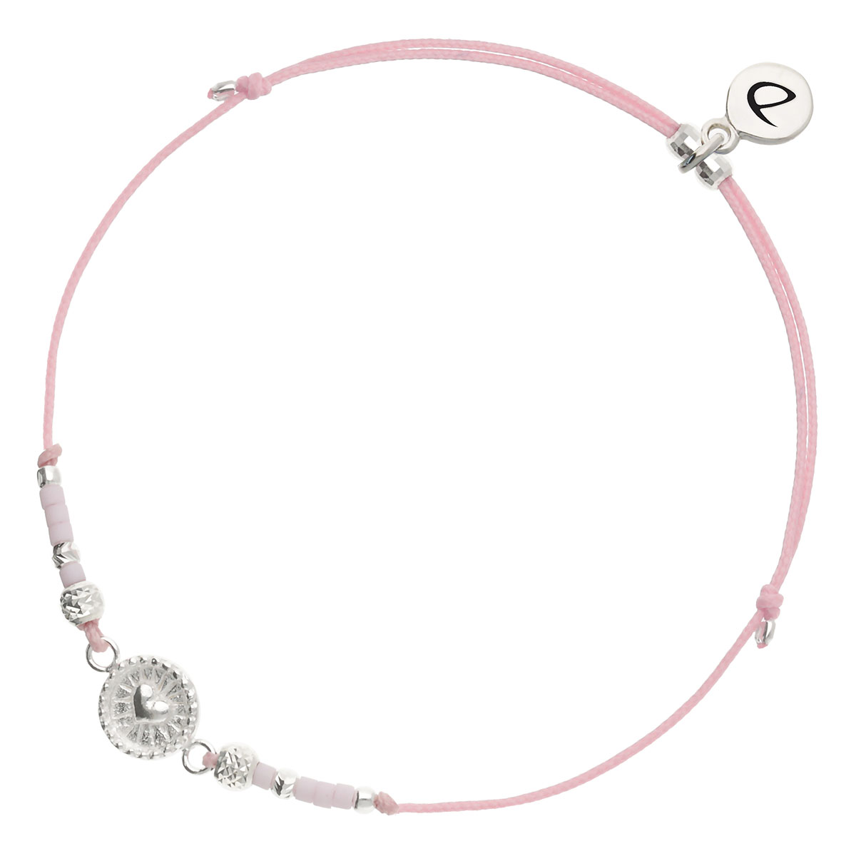 Bracelet Cordon Argent 925 Rose Pastel Corail Le Coeur Sacré