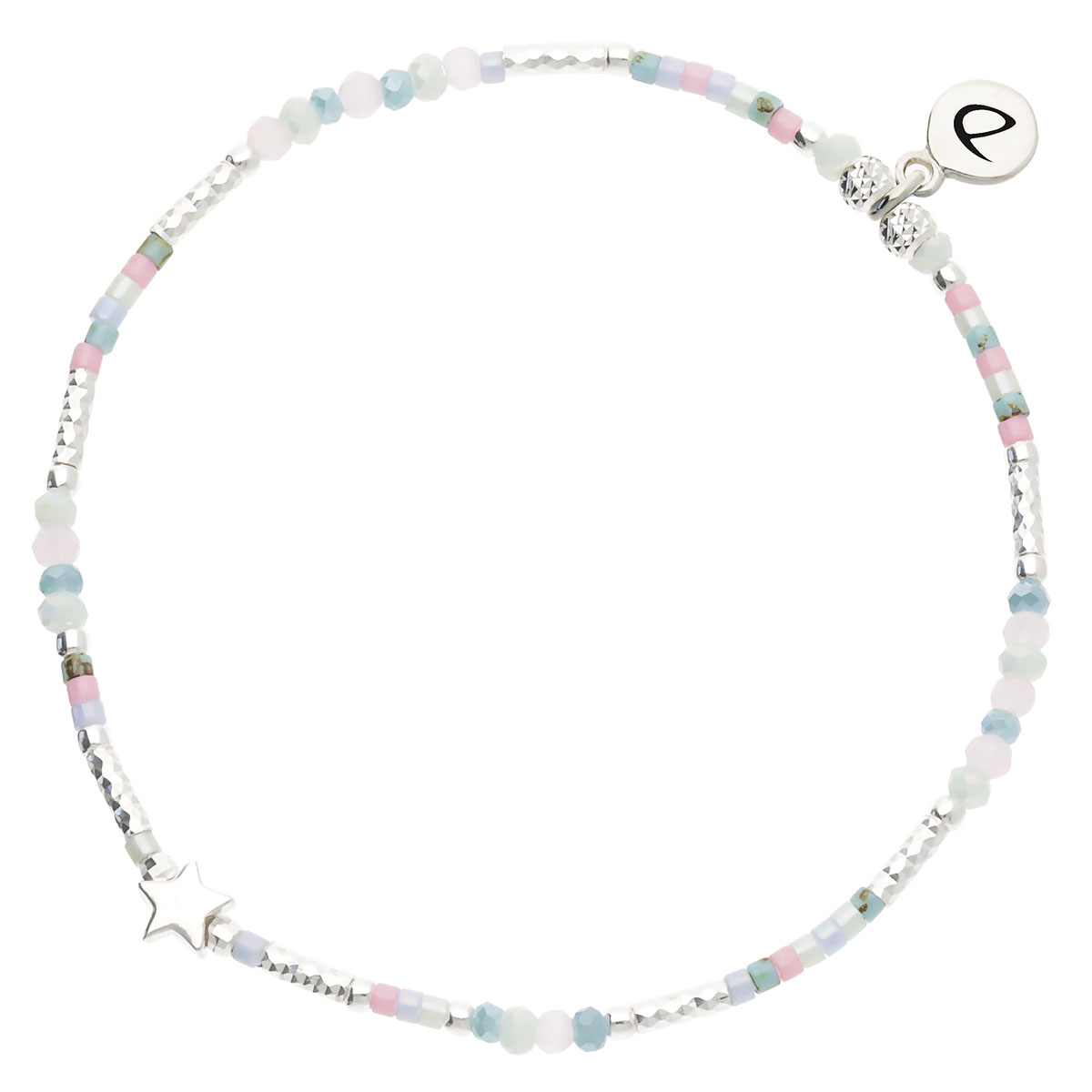 Bracelet Élastique Argent 925 Bleu Rose L Étoilé Bohème