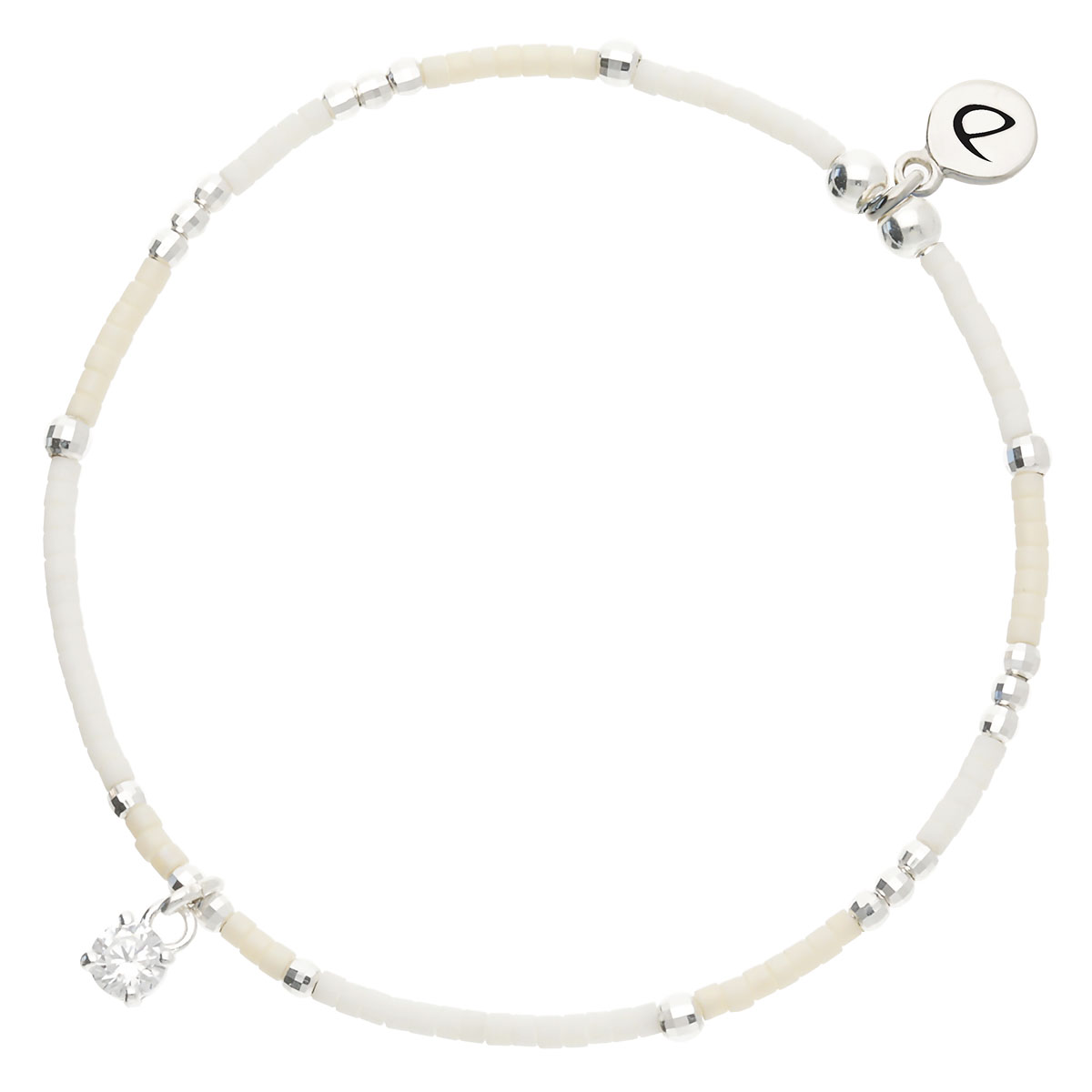 Bracelet Élastique Argent 925 Beige Écru Oxyde de Zirconium