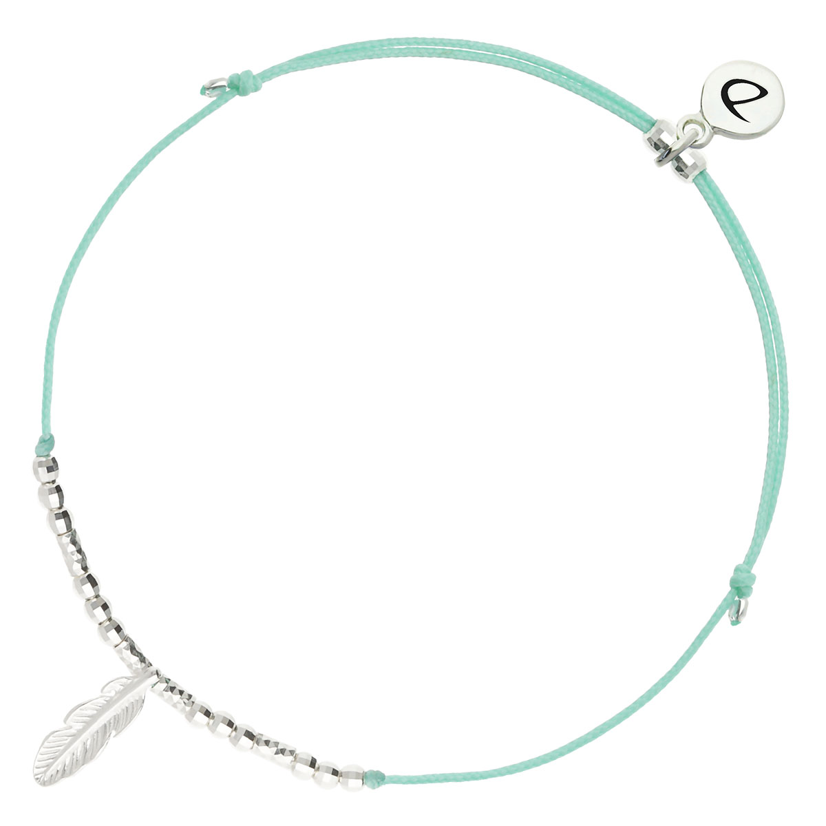 Bracelet Cordon Argent 925 Vert Turquoise Plume Bohème