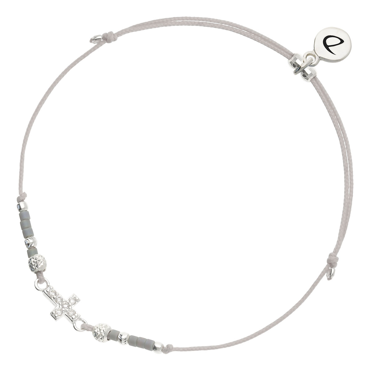 Bracelet Cordon Argent 925 Gris Croix Oxyde